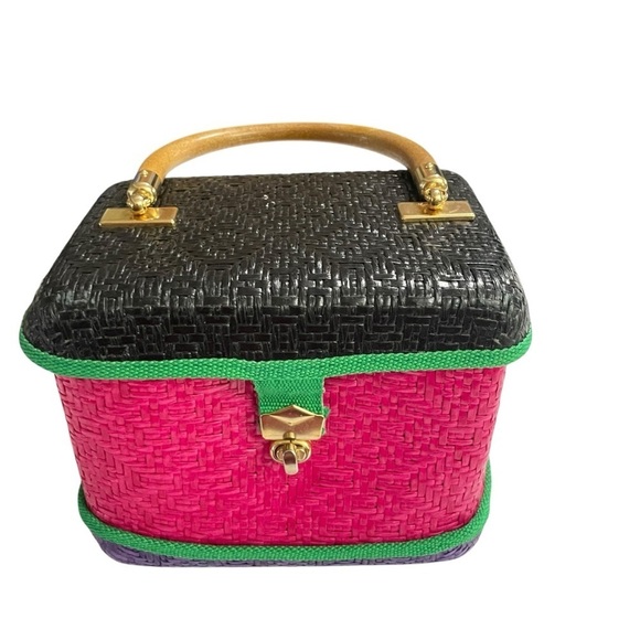 Vtg Doncaster Made In Italy Wicker Weave Purse Black Pink Purple RARE And
UNIQUE - Picture 6 of 14